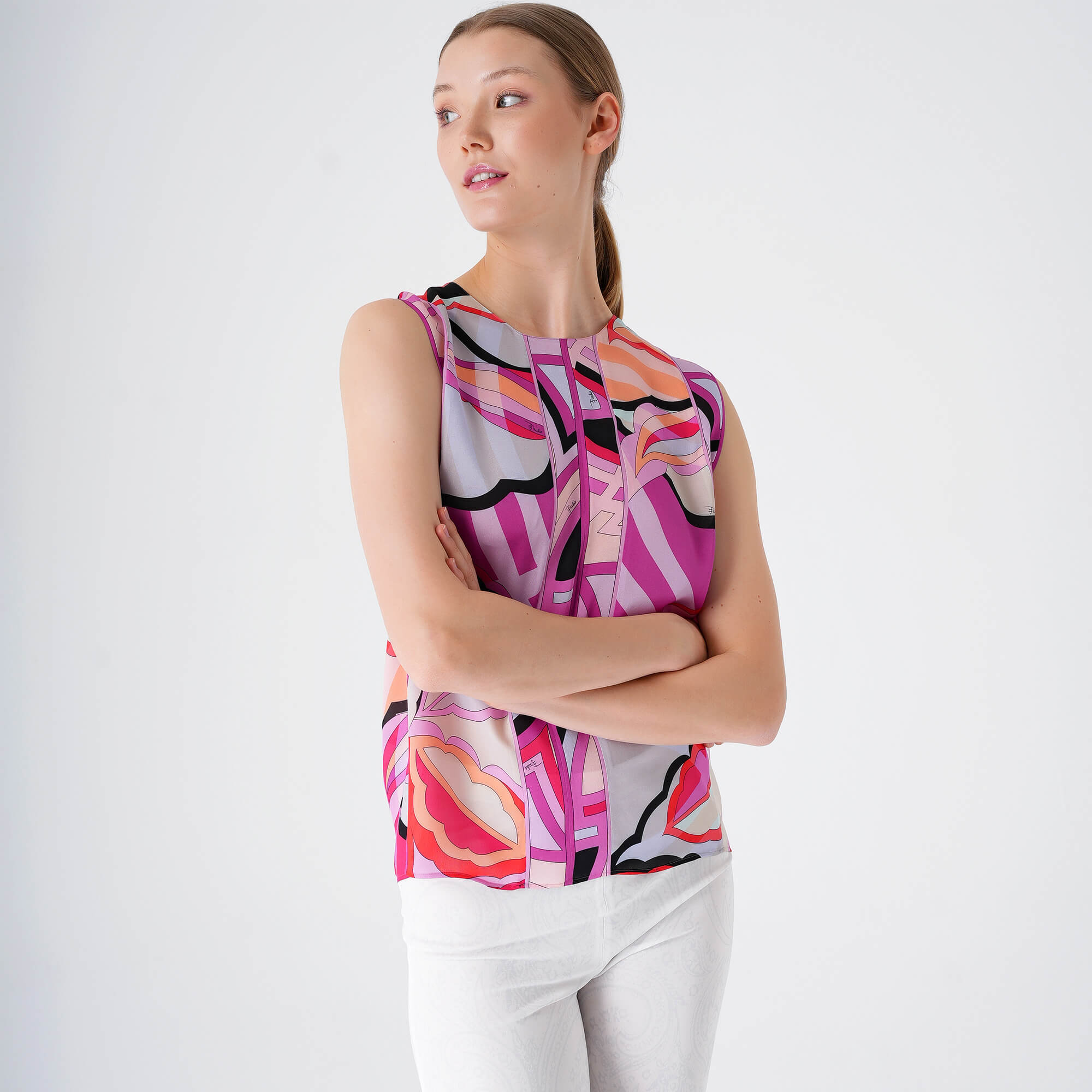 Emilio Pucci - Purple&Pink&Black Silk Sleeveles Blousse